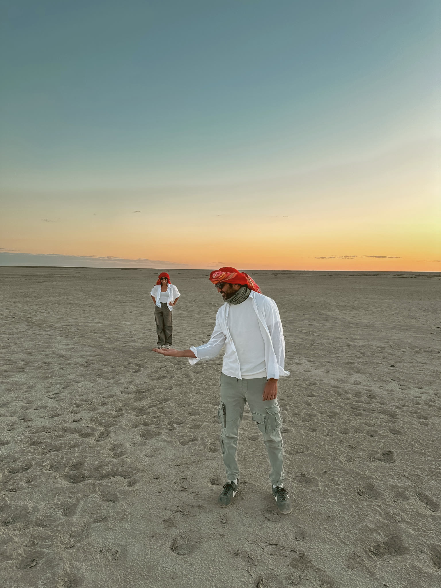 Devrath in the desert at sunset